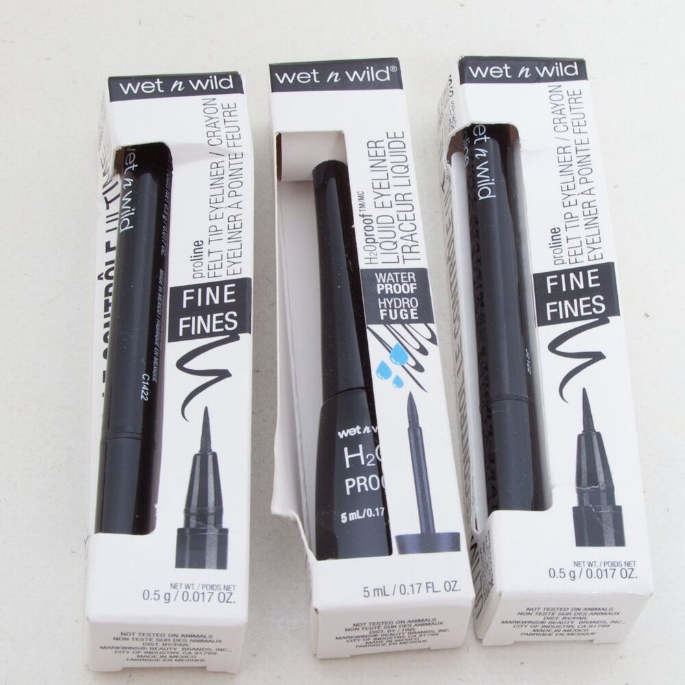 wet n wild Black Eyeliner (2) Felt Tip Eyeliner and (1) liquid Eyeliner
